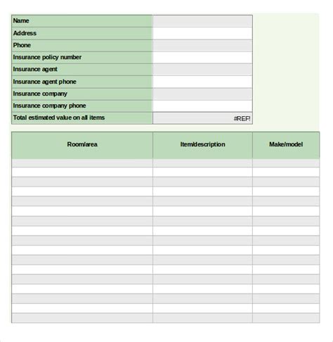 template for estate inventory list