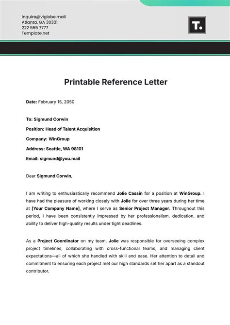 Template Letter Of Reference