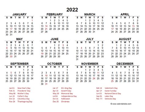 Template Of Calendar 2022