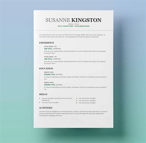 template resume free word