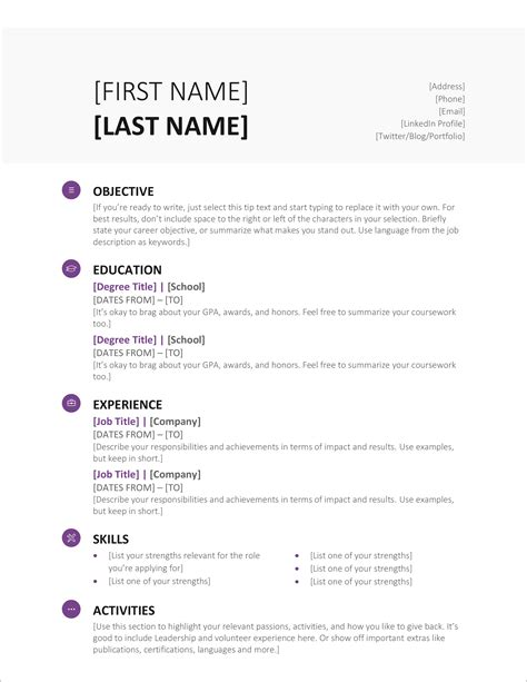 template resume simple