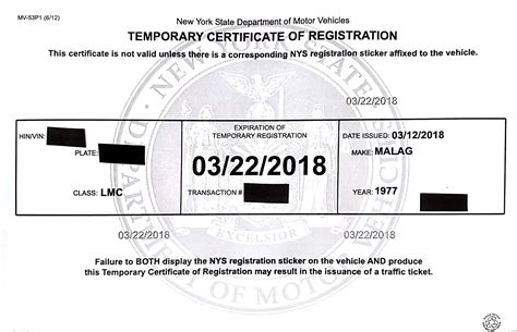 temporary ny registration