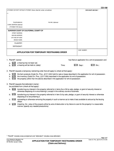 DV110 Temporary Restraining Order Free Download