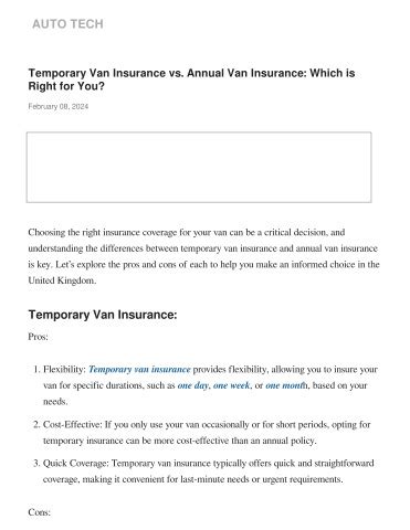temporary van insurance comparison