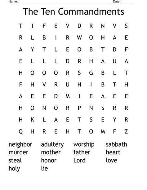 ten commandments word search kids free