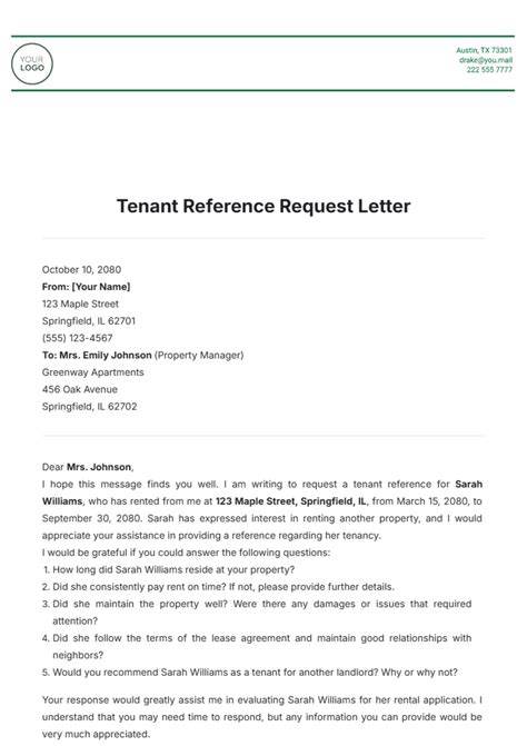 Tenant Reference Request Template