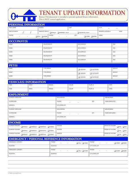 tenant update information form template