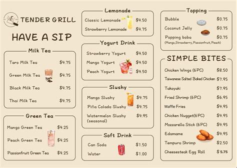 Tender Grill Menu
