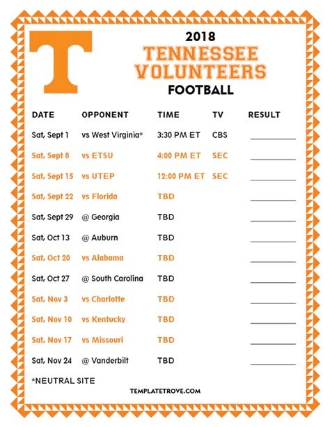 tennessee volunteers football schedule