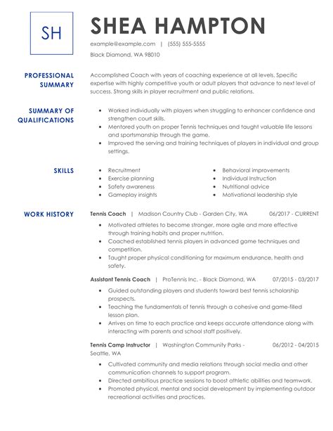 DOWNLOAD Tennis Coach Resume Example for 2020