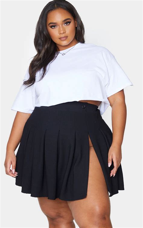 Plus Black Pleated Side Split Tennis Skirt Tennis skirt, Plus size