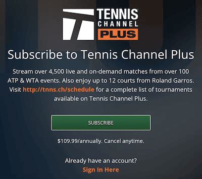 tennis channel plus login