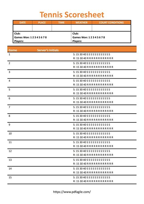 Tennis Score Sheet Printable