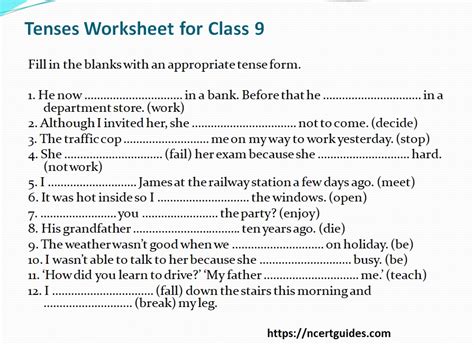 tense exercises for class 9 icse