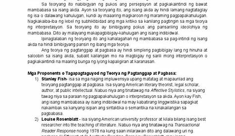 TOPIC B.docx - B. Paraan at Proseso TEORYA NG PAGTANGGAP AT PAGBASA by