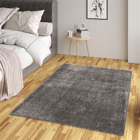 Kurzflor Teppich Meliert Gestreift Anthrazit Beige von Wohnzimmer