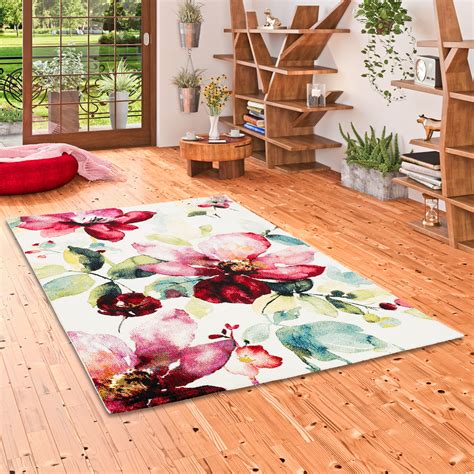 Designer Teppich Blumen Muster Royal Blau Teppich.de