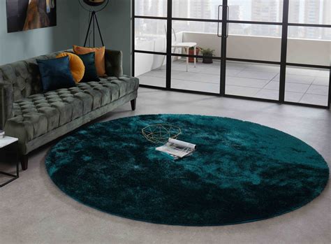 Hochflor Teppich Ross rund 32 Mix Petrol FloorPassion