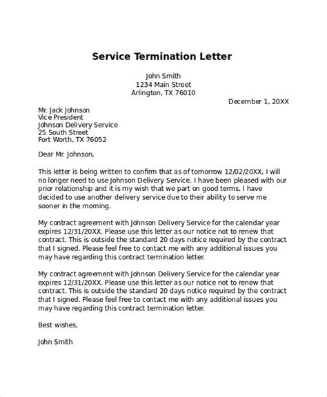 Notice Of Service Termination Letter Letter Templates at