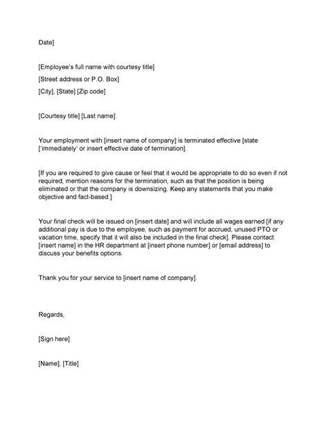 Termination Letter Format Free Word Templates