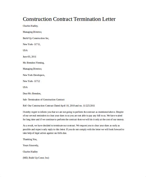 Business Contract Termination Letter [Pack of 5] Premium