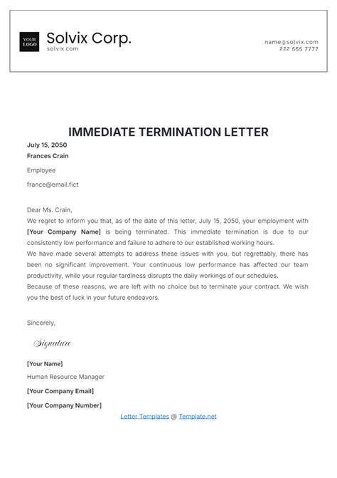Termination Letter Effective Immediately