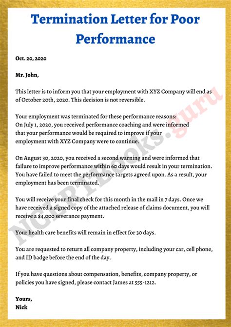 Termination Letter Performance