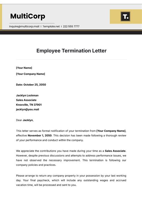 Termination Letter Format Free Word Templates