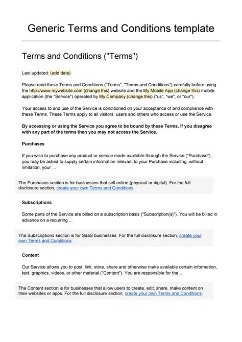 terms and conditions of business free templates