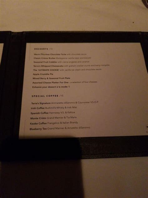 Terra Bar Menu