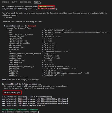 terraform plan destroy example