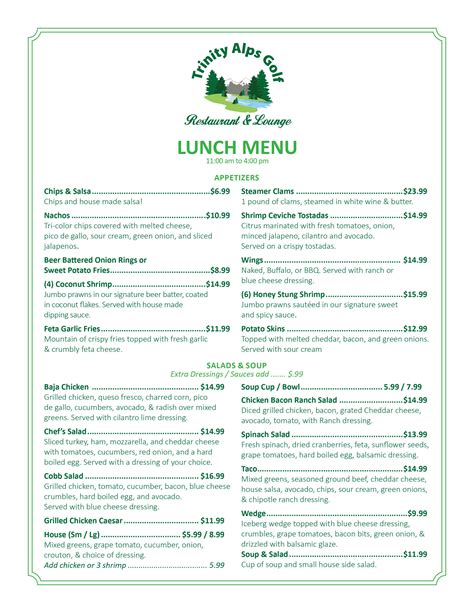 terry hills golf course lunch menu