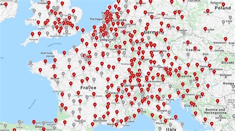 tesla chargers europe map