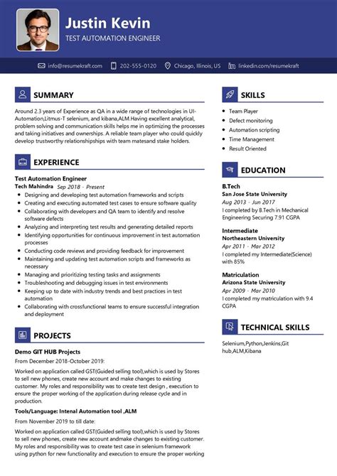 test automation engineer cv example