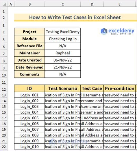 test cases for pen in excel format