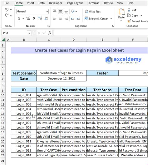test cases in excel sheet example