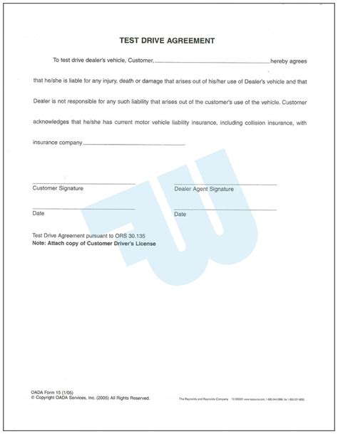 Test Drive Waiver Template