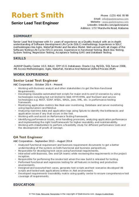 test engineer cv example