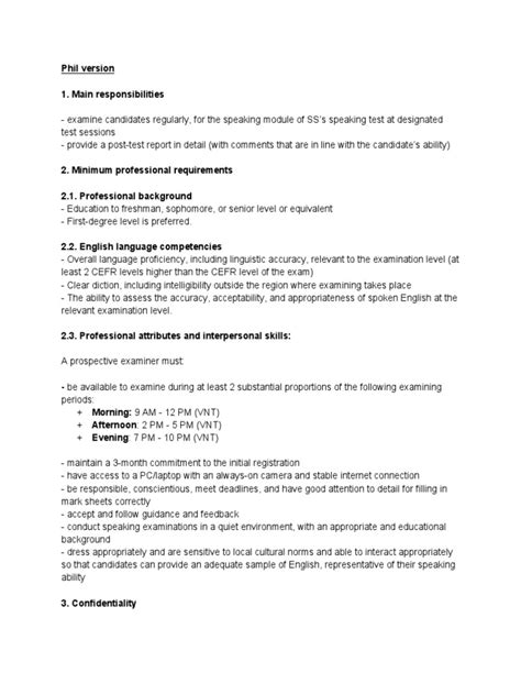 Test Examiner Job Description