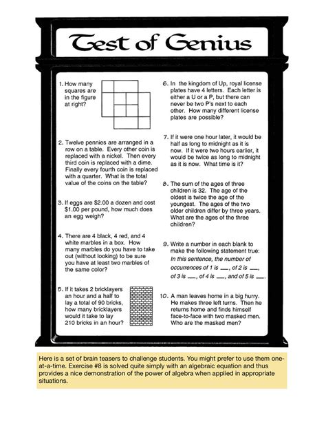 Test Of Genius Math Worksheet