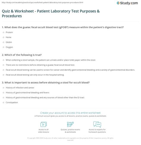 Testing And Laboratory Procedures Quiz
