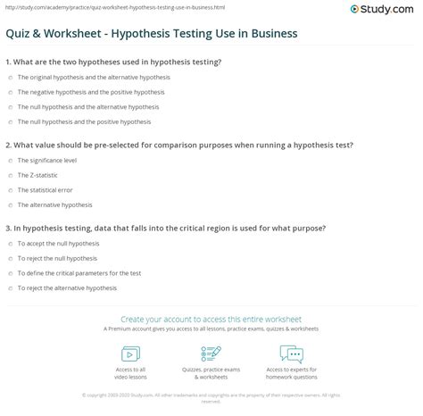 Testing Hypothesis Quiz