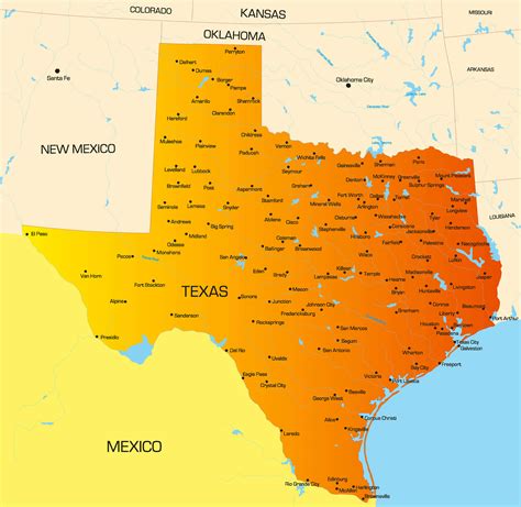 Map of Texas (State / Section in United States, USA) WeltAtlas.de