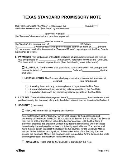 Texas Promissory Note Template: A Comprehensive Guide