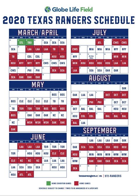 texas rangers baseball schedule 2020