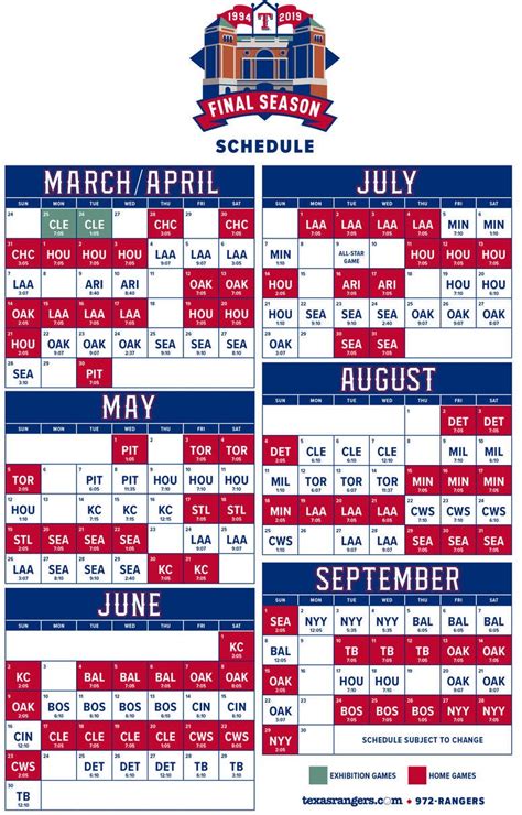 texas rangers schedule 2019