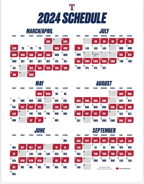 texas rangers schedule calendar