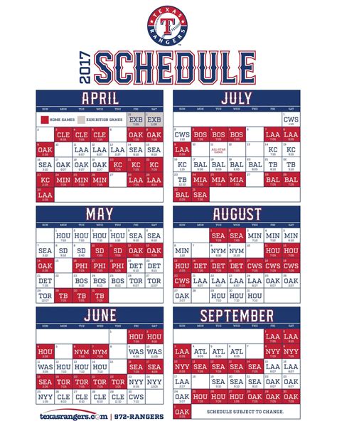 texas rangers season schedule