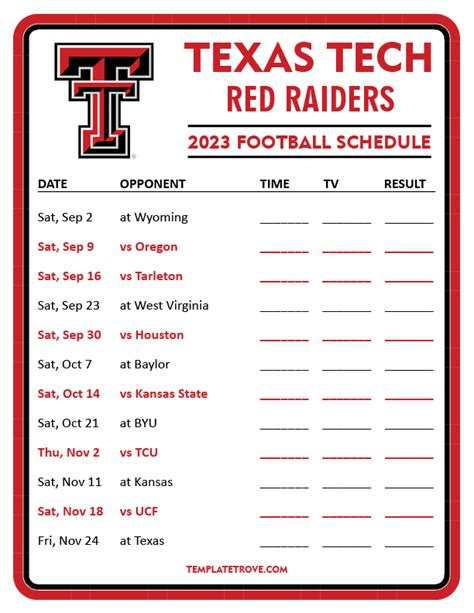 texas red raiders football schedule 2023