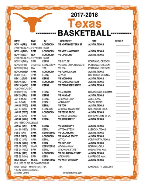 texas sports basketball schedule